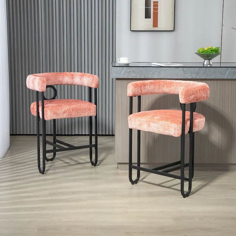 Chenille/Leather Upholstered Contemporary Designed Bar Stools With Footrestset of 2