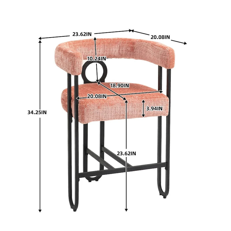Chenille/Leather Upholstered Contemporary Designed Bar Stools With Footrestset of 2