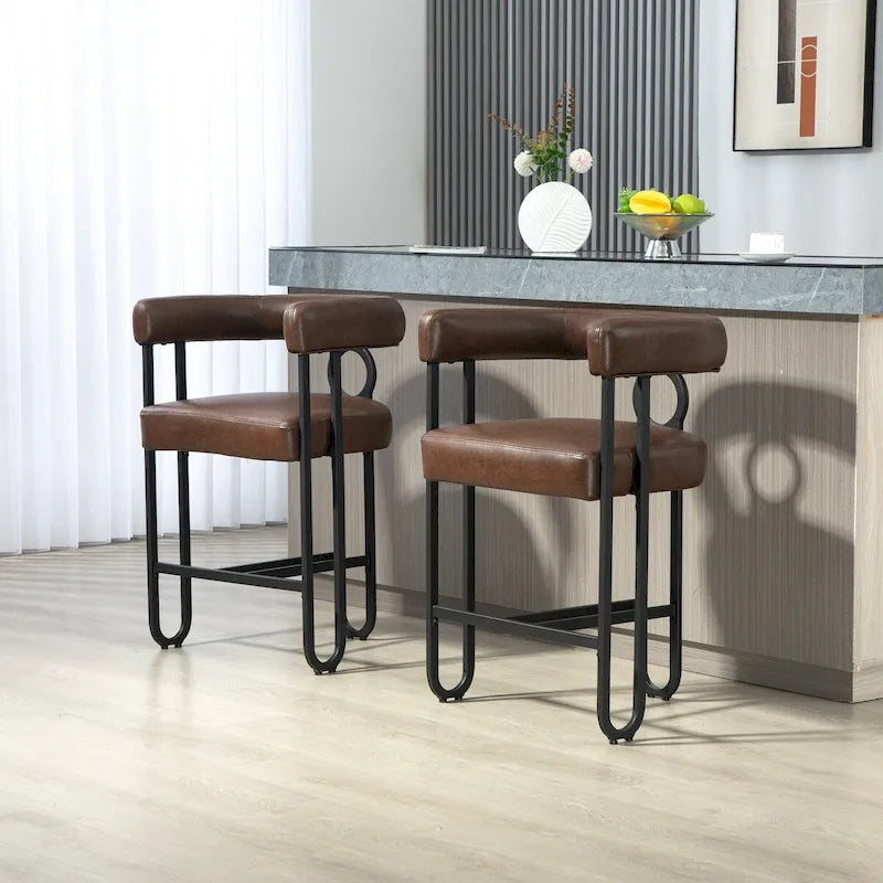 Chenille/Leather Upholstered Contemporary Designed Bar Stools With Footrestset of 2