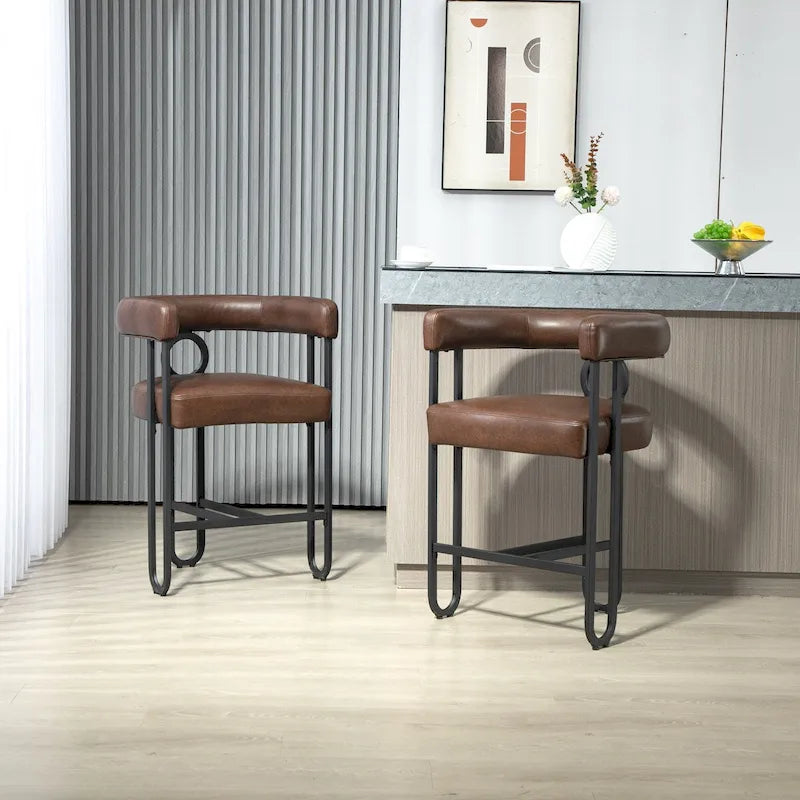 Chenille/Leather Upholstered Contemporary Designed Bar Stools With Footrestset of 2