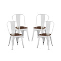 Wooden Seat Industrial Metal Stackable Dining Chair Set