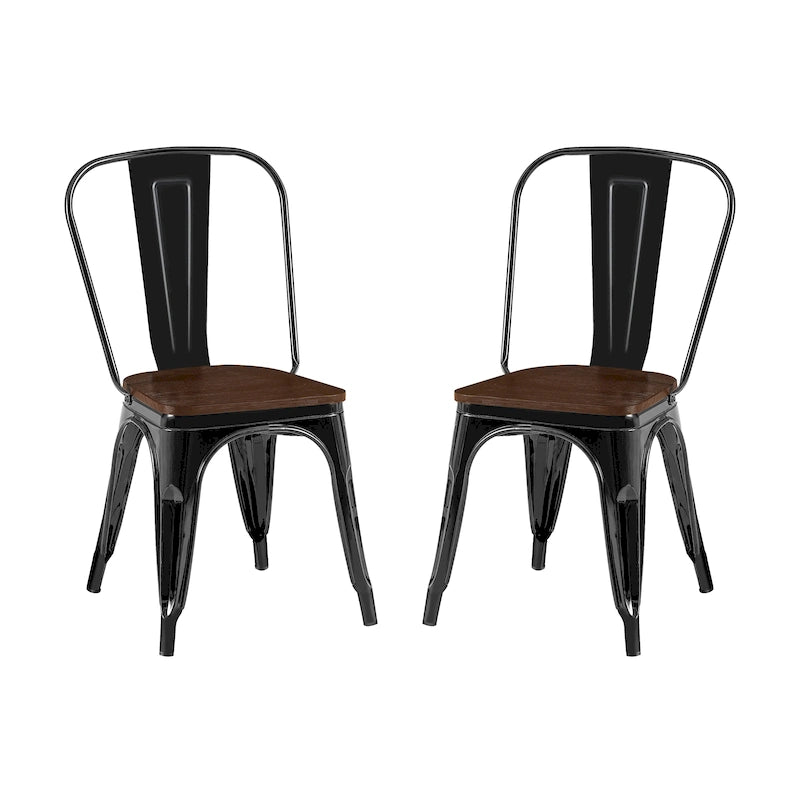 Wooden Seat Industrial Metal Stackable Dining Chair Set
