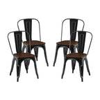 Wooden Seat Industrial Metal Stackable Dining Chair Set