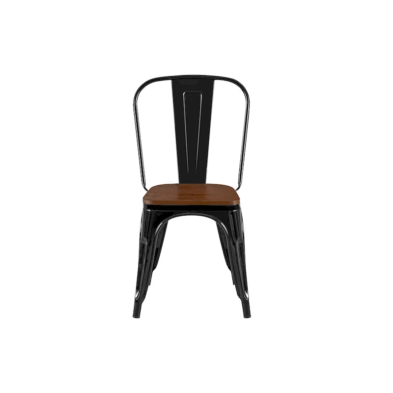 Wooden Seat Industrial Metal Stackable Dining Chair Set