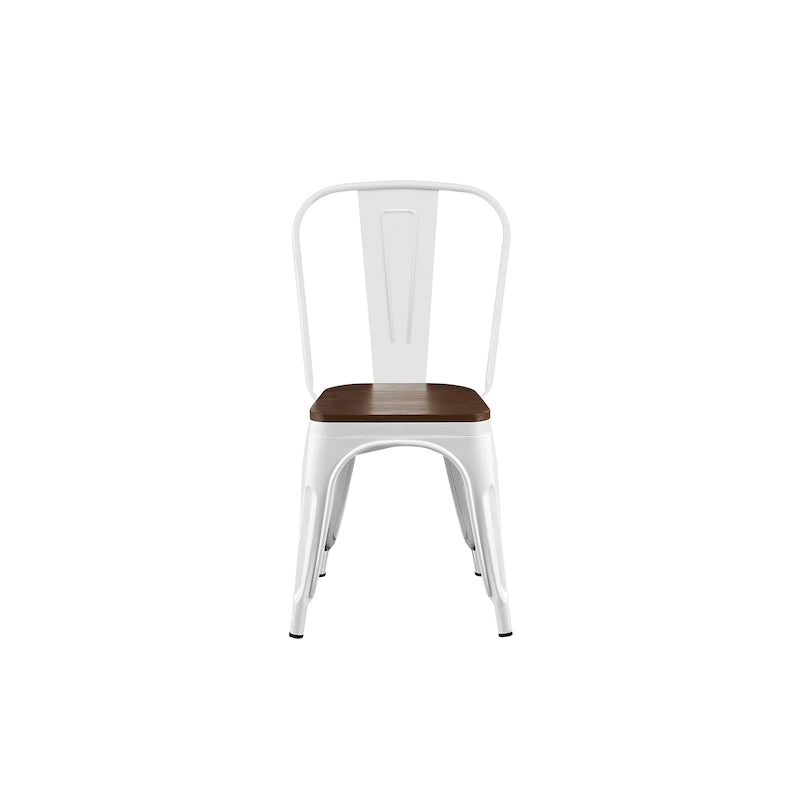 Wooden Seat Industrial Metal Stackable Dining Chair Set