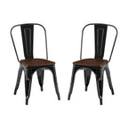 Wooden Seat Industrial Metal Stackable Dining Chair Set