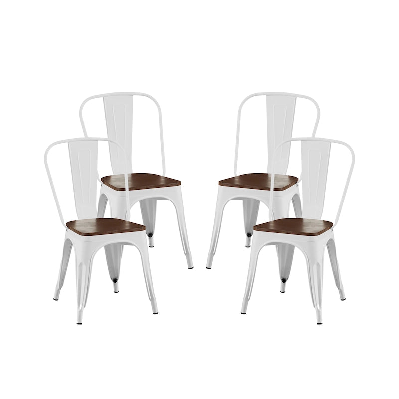 Wooden Seat Industrial Metal Stackable Dining Chair Set