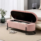 Corduroy Upholstered Storage Ottoman Bench with Safety Hinge and Metal Legs