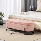 Corduroy Upholstered Storage Ottoman Bench with Safety Hinge and Metal Legs
