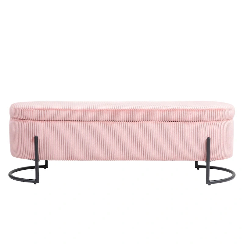 Corduroy Upholstered Storage Ottoman Bench with Safety Hinge and Metal Legs