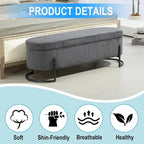 Corduroy Upholstered Storage Ottoman Bench with Safety Hinge and Metal Legs