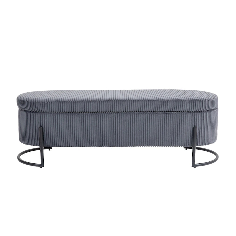 Corduroy Upholstered Storage Ottoman Bench with Safety Hinge and Metal Legs