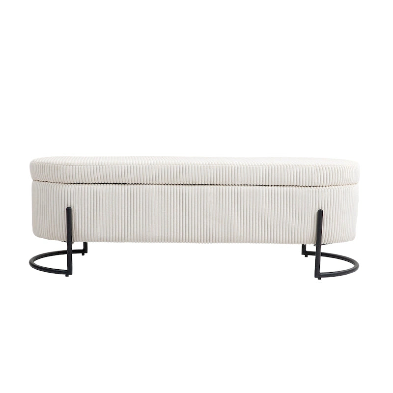 Corduroy Upholstered Storage Ottoman Bench with Safety Hinge and Metal Legs