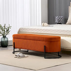 Corduroy Upholstered Storage Ottoman Bench with Safety Hinge and Metal Legs