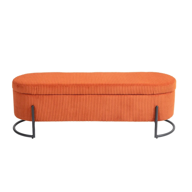 Corduroy Upholstered Storage Ottoman Bench with Safety Hinge and Metal Legs