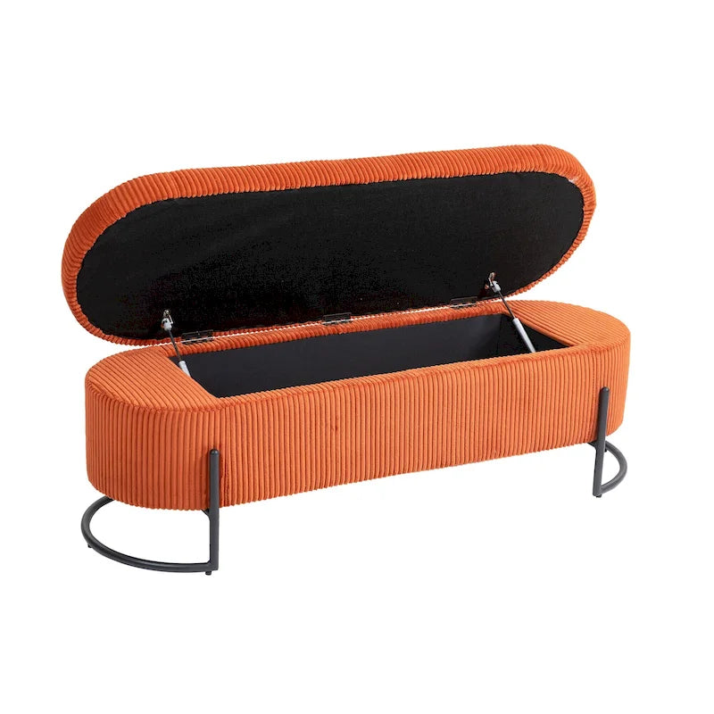 Corduroy Upholstered Storage Ottoman Bench with Safety Hinge and Metal Legs