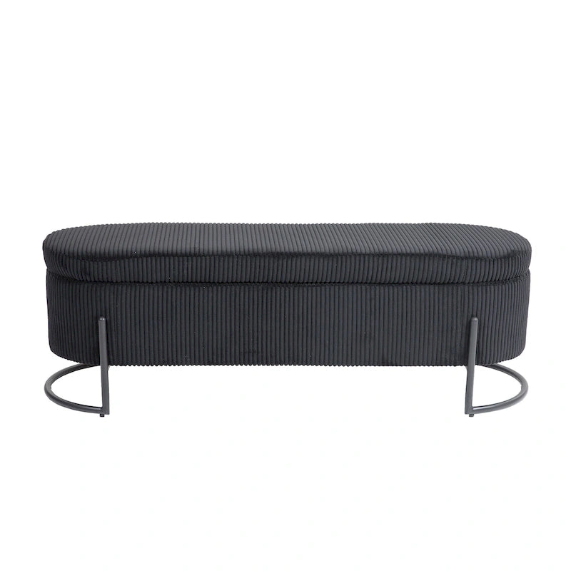 Corduroy Upholstered Storage Ottoman Bench with Safety Hinge and Metal Legs