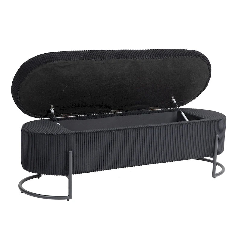 Corduroy Upholstered Storage Ottoman Bench with Safety Hinge and Metal Legs