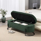 Corduroy Upholstered Storage Ottoman Bench with Safety Hinge and Metal Legs
