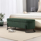 Corduroy Upholstered Storage Ottoman Bench with Safety Hinge and Metal Legs