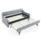 Twin Size Upholstery DayBed with Twin Size Erectable Trundle and USB Charging Design