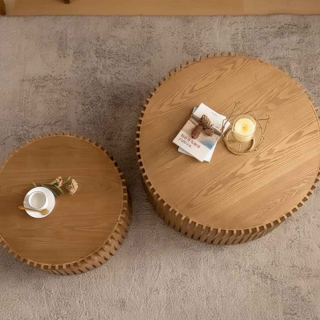 Coffee Table Set with Vertical Textured Embossed Design for Living Room (Set of 2)